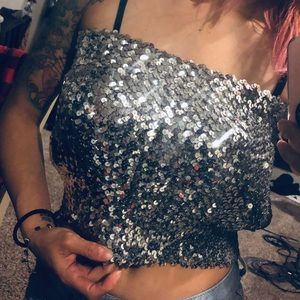Super rad blingy Silver Sequin tube top VINTAGE